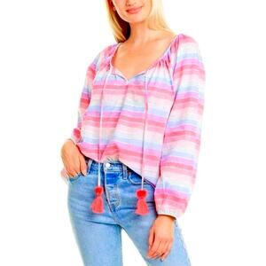 J. Crew Peasant Top in Metallic Pastel Stripe Pink Purple Size Small New